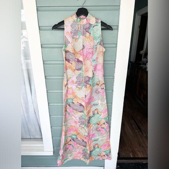 Vintage Dresses & Skirts - Vintage 60s 70s retro maxi dress handmade abstract pattern vintage wedding ooak